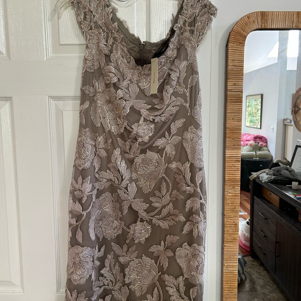Tadashi Shoji Beige Floral Lace Midi Dress